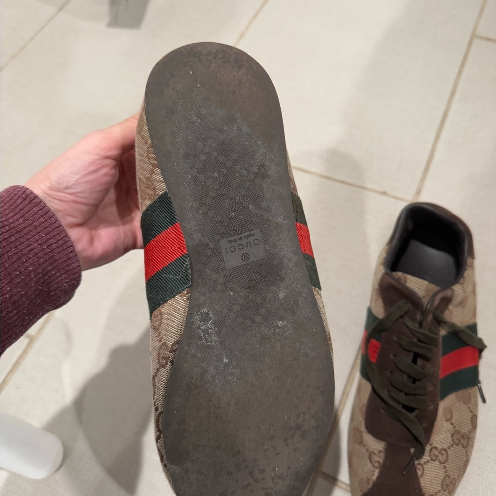 Gucci Brown Sneakers with Signature Stripes and Suede Finish - Picture 3 of 3